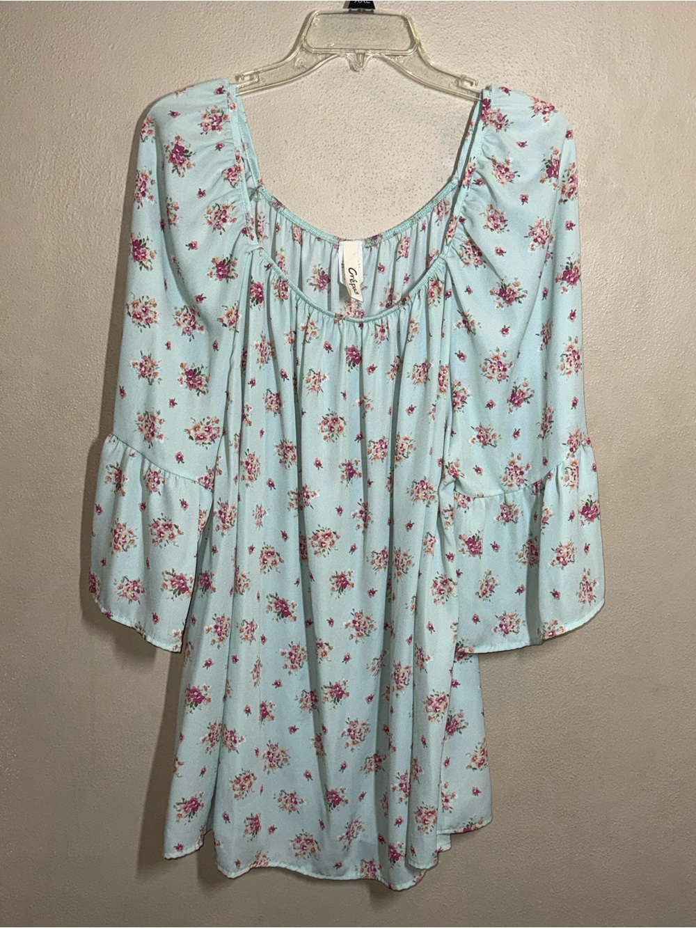 NWOT Women’s Crepas Mint Floral Square Neck Bell Sleeve Tunic Top Sz 3X